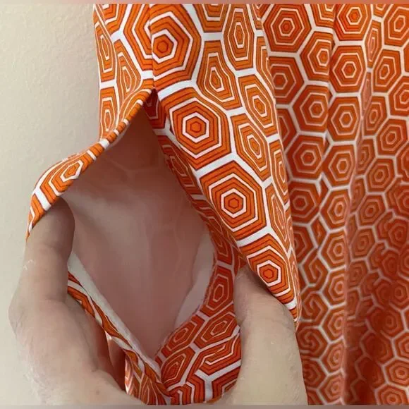 Gap, Orange and White, Geometric Patterned, Sleeveless Midi Dress, Size 6 - Picture 4 of 10